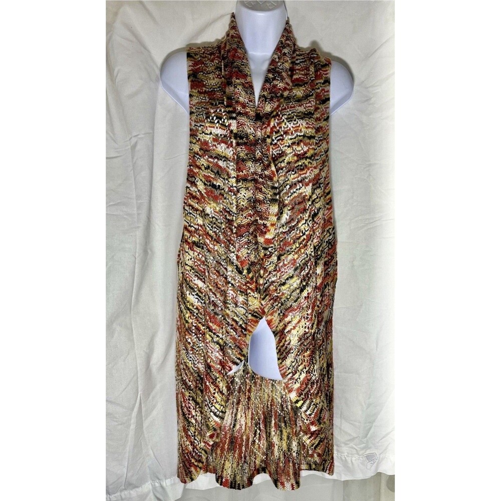 New Directions Curvy 2X Knit Long Vest Cardigan Multi-Color Sleeveless Boho Open